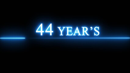 Neon 44 years celebration illustration. Happy anniversary neon text.