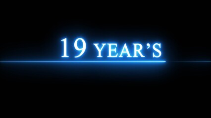 Neon 19 years celebration illustration. Happy anniversary neon text.