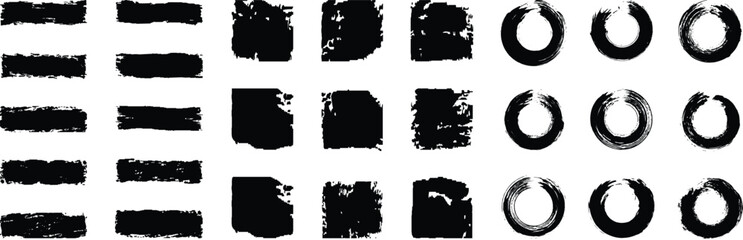 Set of rectangular, square and round grunge brush template
