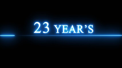 Neon 23 years celebration illustration. Happy anniversary neon text.