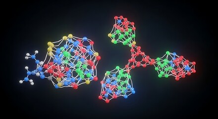 Colorful Molecular Structures on Black Background - Science and Technology.