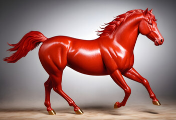 Red horse on grey background. 2026 year of the red horse.