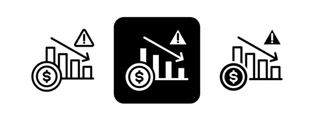Economic Crisis  Solid color and black line drawing vector illustration set