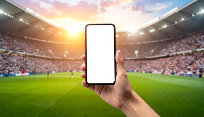 Smartphone Held in Stadium During Sunset Soccer Match