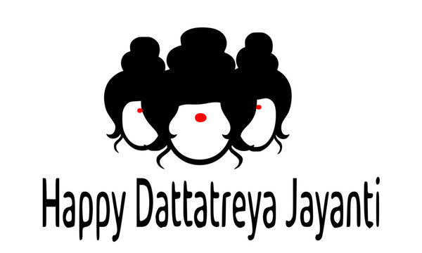 Happy Dattatreya Jayanti - Minimalist Black and White Vector Illustration of the Trimurti Deity with Three Heads, Spiritual Festival Greeting Card, Hindu Religious Occasion, and Devotional Background