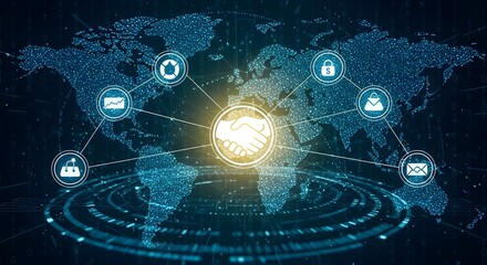 Global partnerships connecting the world with modern digital network and secure business solutions for success