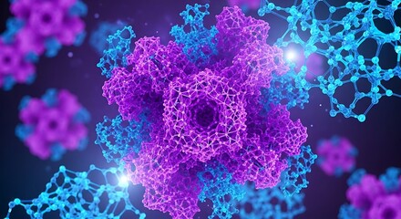 Detailed 3D Render of Molecular Structures with Purple and Blue Hues.