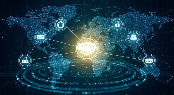 Global partnerships connecting the world with modern digital network and secure business solutions for success