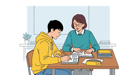 A Student Receiving Tutoring and Academic Support from a Teacher at a Desk