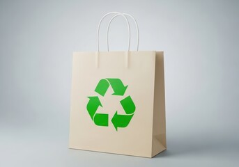 Brown paper shopping bag green recycling symbol, promoting ecofriendly consumerism sustainability