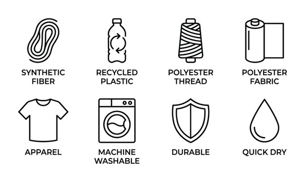 Synthetic fiber and plastic bottle material. recycled polyester fabric production. thread and apparel