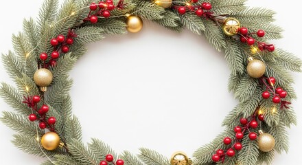 Festive christmas wreath with ornaments and berries