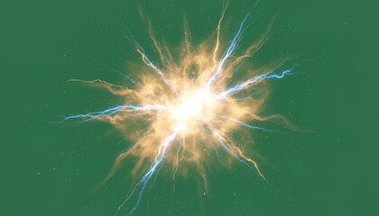 Dynamic electric discharge creating brilliant sparks against a green background, showcasing the power of energy and electricity.