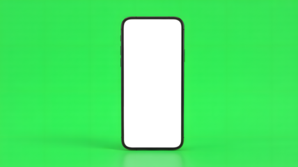 A sleek black smartphone stands vertically against a vibrant solid green background showcasing its modern design and minimalist aesthetic
