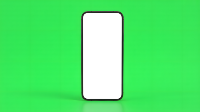 A sleek black smartphone stands vertically against a vibrant solid green background showcasing its modern design and minimalist aesthetic