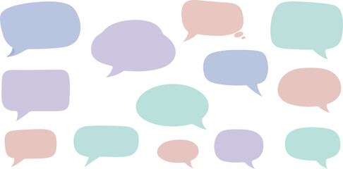 Many pastelcolored cartoonish speech bubbles of various shapes