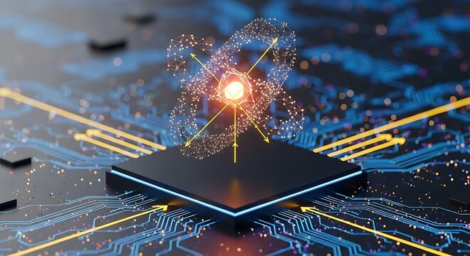 Futuristic Microchip with Glowing Connections and Circuit Board Design. - Powered by Adobe