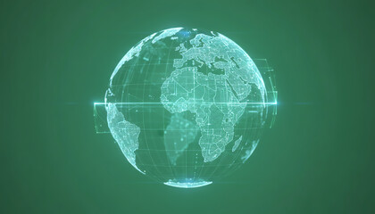 Futuristic holographic globe representation showcasing detailed continents and data visualizations.
