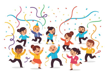 Fototapeta premium Joyful Celebration Diverse Group of People Dancing and Celebrating with Confetti and Ribbons