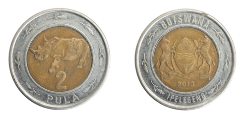 Two Botswana coin pot on white isolated background