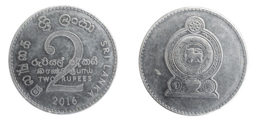 Sri lanka two rupees coins on a white isolated isolated background