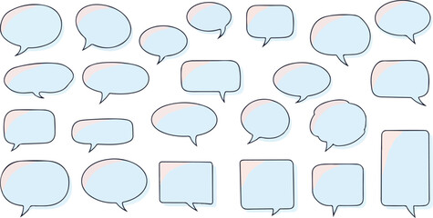 Fototapeta premium Many varied speech bubbles with a light blue fill and dark outlines