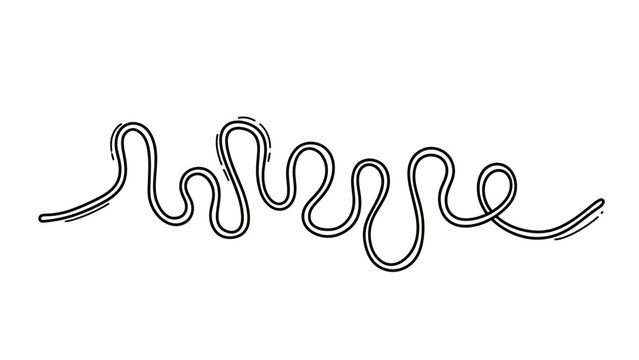 Wavy line drawing with a continuous, meandering path, sketched in black and white.