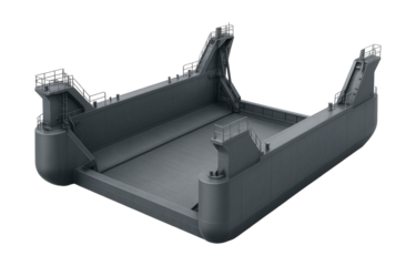Submersible dry dock featuring ballast tanks and retractable side walls.