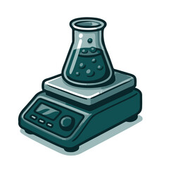 A round-bottom laboratory flask filled with a blue liquid used for mixing and heating chemicals.
