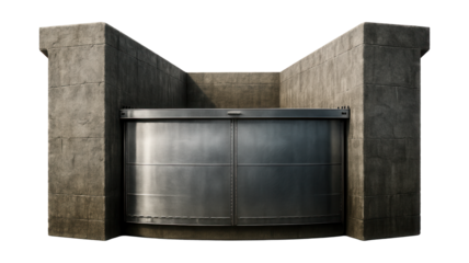 Permanent dry dock featuring a concrete basin and steel gate closure.