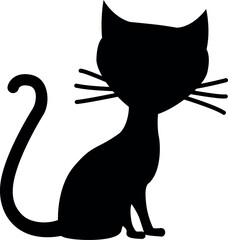 A sleek silhouette of a black cat, posed in a seated position with elegant whiskers, and tail, it's a timeless symbol of feline grace.