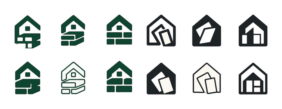 Modern house logo set: geometric home icon collection in black and green design