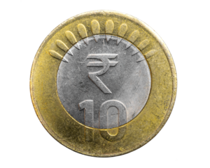 India ten rupees coin on a white isolated background