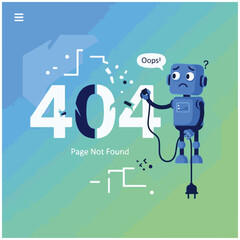 Cute Robot in 'Page Not Found' 404 Error