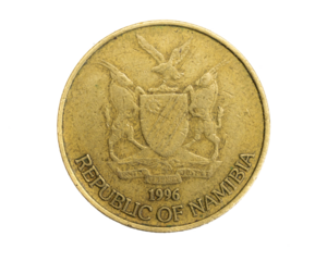 Namibia one dollar coin on white isolated background