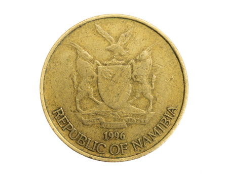 Namibia one dollar coin on white isolated background