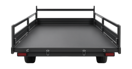 Flatbed truck featuring extendable side rails and accessible tie-down points.