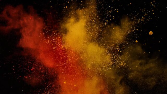 Colorful spice powder explosion in mid air, cooking ingredient concept, slow motion 4k
