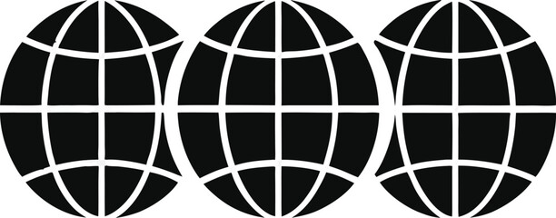 Three stylized globes with white lines on black background Keywords: globes, world, earth, planet, network, connection, global, communication