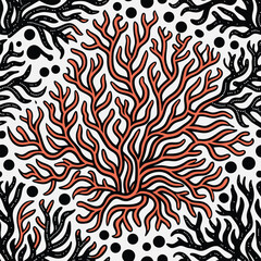 Vibrant Coral and Black Branching Patterns on White Background abstract