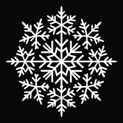 White snowflake cluster illustration on a black background winter crystal