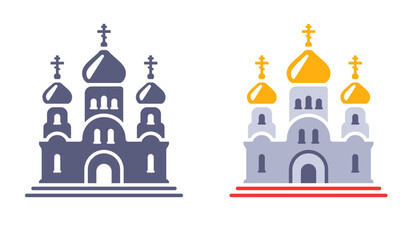 Orthodox Church black icon. Temple in Russia. Flat illustration.