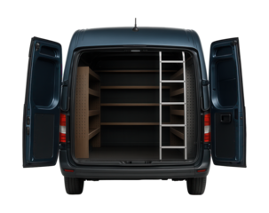 Panel van featuring tailored interior shelving and a rear access ladder.
