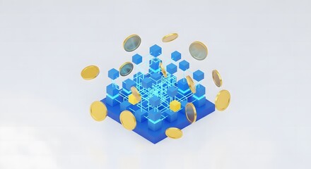 Conceptual rendering of a futuristic financial ecosystem, illustrating secure data networks, blockchain infrastructure, and digital currency flow in a connected world