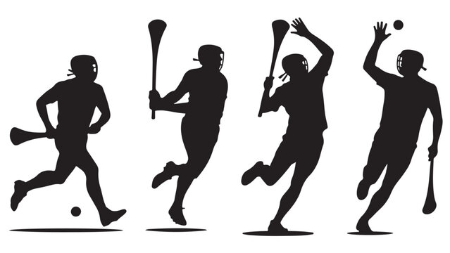 Silhouette of hurling players in action vector illustration of Irish sport isolated on white background