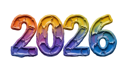 Vibrant Palette Knife Paint Style 2026 New Year Isolated on Transparent Background