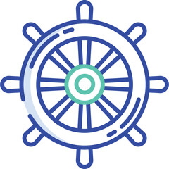 Nautical Steering Wheel Marine Navigation Control Symbol In Blue And Teal On A Transparent Background Represents Guidance And Direction In Maritime Adventures And Sea Voyages © theo