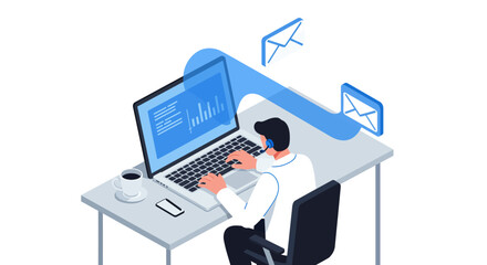 Person Working on Laptop with Email Icons.