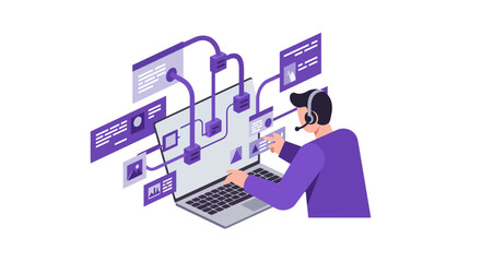 Customer Service Representative Working on Laptop with Data.