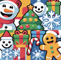 Colorful Winter Holiday Emoji PNG  Festive Flat Vector Elements